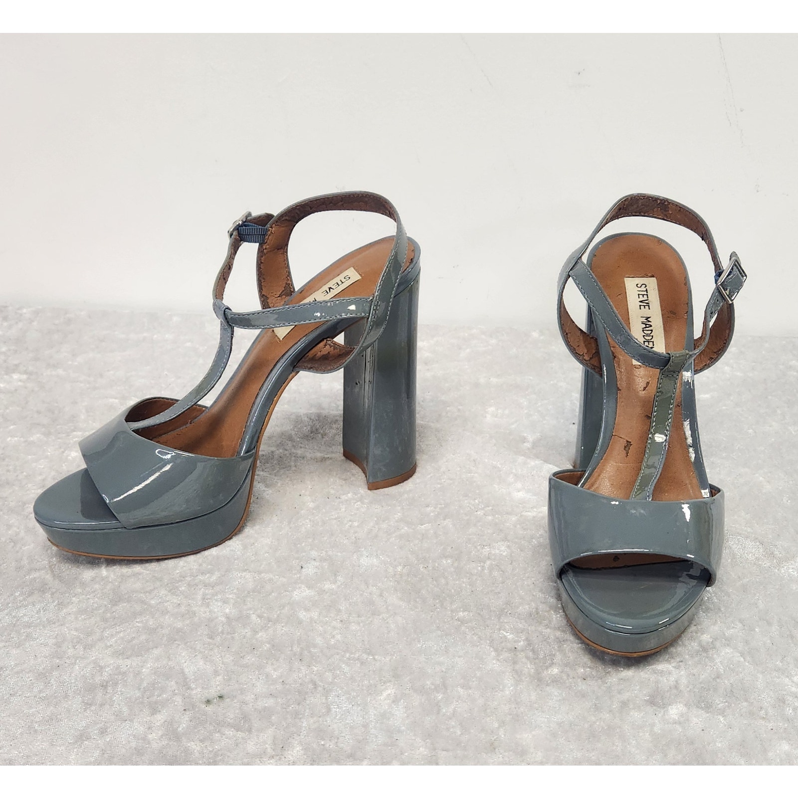 Steve Madden Kinder Women Blue/Gray T-Strap Design & Block Heel-Size 8m